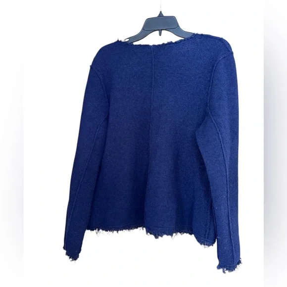 Joie Raw Edge Navy Blue Vneck Cardigan Sweater. Large. Button front. Pockets. - Picture 6 of 7